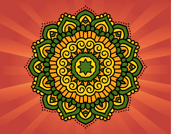 Coloriage Mandala étoiles décoré colorié par saradauphi