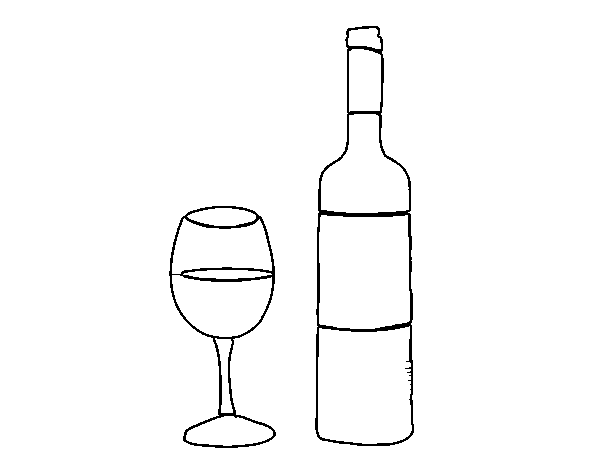 Coloriage de Bouteille de vin et le verr pour Colorier