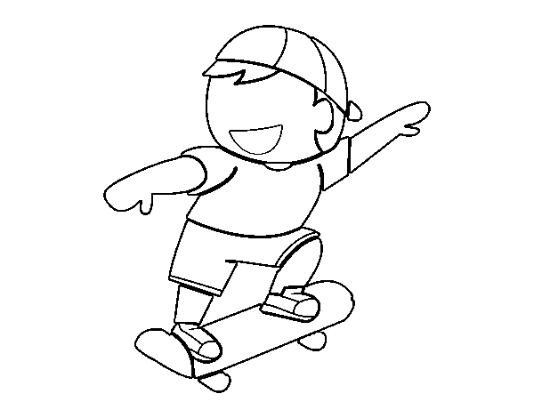 Coloriage de Enfant avec skate-board pour Colorier