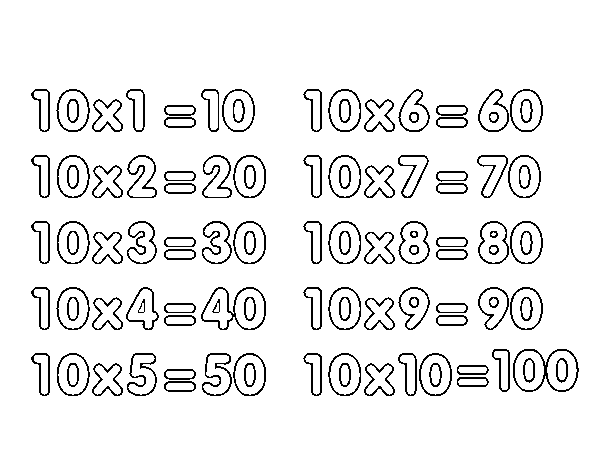 Coloriage de La table de multiplication du 10 pour Colorier