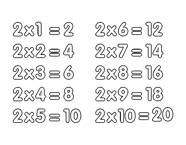 Coloriage de La table de multiplication du 2 pour Colorier