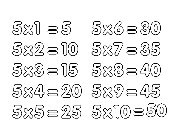 Coloriage de La table de multiplication du 5 pour Colorier