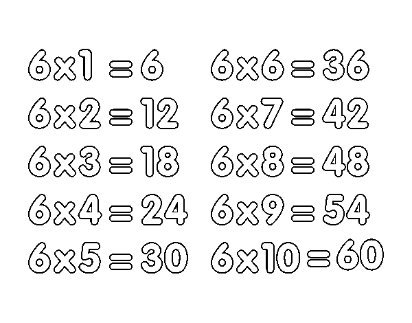 Coloriage de La table de multiplication du 6 pour Colorier