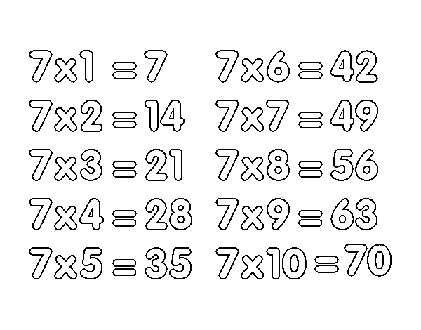 Coloriage de La table de multiplication du 7 pour Colorier