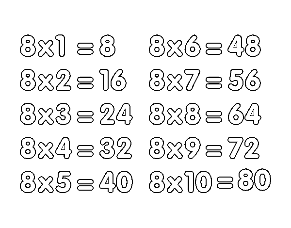 Coloriage de La table de multiplication du 8 pour Colorier