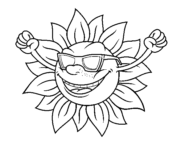 Coloriage de Le soleil avec des lunettes de soleil pour Colorier