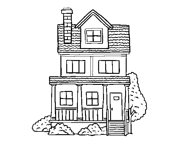 Coloriage de Maison de deux étages avec grenier pour Colorier
