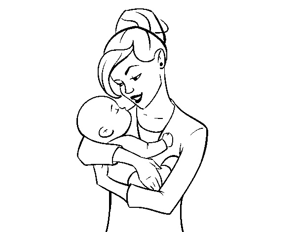 Coloriage de Mère bascule con bébé pour Colorier