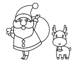 <span class='hidden-xs'>Coloriage de </span>Papa Noël et un renne à colorier