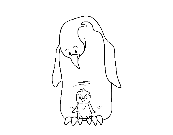 Coloriage de Penguin avec son bébé pour Colorier