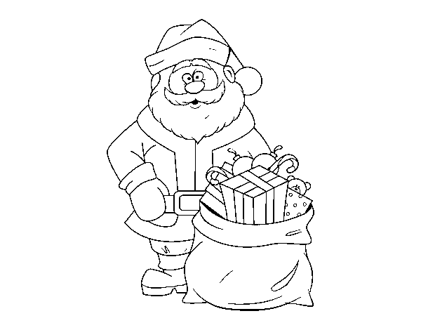 Coloriage de Père Noël avec un sac de cadeaux pour Colorier