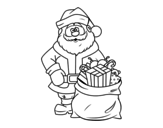<span class='hidden-xs'>Coloriage de </span>Père Noël avec un sac de cadeaux à colorier