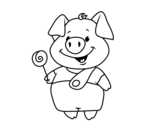 <span class='hidden-xs'>Coloriage de </span>Petit cochon avec sucette à colorier