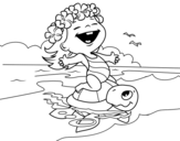 Dibujo de Petite fille avec une tortue de mer