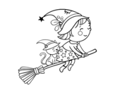 <span class='hidden-xs'>Coloriage de </span>Petite sorcière qui vole avec son balai à colorier