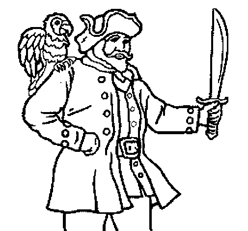 Coloriage de Pirate avec un perroquet pour Colorier