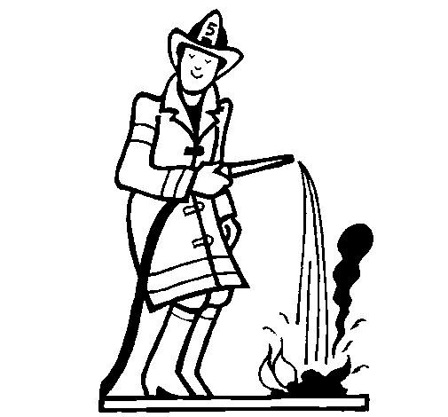 Coloriage de Pompier qui éteint le feu pour Colorier