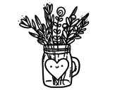Dibujo de Pot de fleurs sauvages et un cœur