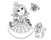 <span class='hidden-xs'>Coloriage de </span> Princesse avec le chat et le papillon à colorier