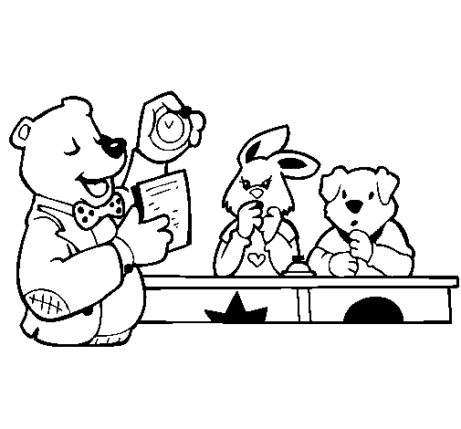 Coloriage de Professeur ours et ses élèves pour Colorier
