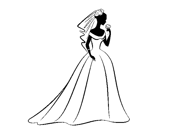 Coloriage de Robe de mariée et voile  pour Colorier