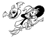 Dibujo de Sorcière et citrouille d'Halloween