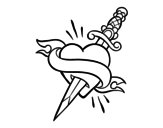 Dibujo de Tatouage de cœur et poignard