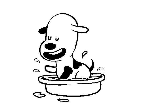 Coloriage de Un petit chien dans la baignoire pour Colorier