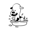 Dibujo de Un petit chien dans la baignoire