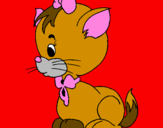 Coloriage Petite chatte avec ruban colorié par charlie