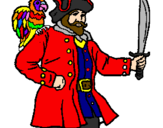 Coloriage Pirate avec un perroquet colorié par Dorian