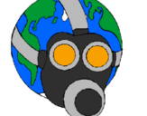 Coloriage Terre avec masque à gaz colorié par JEDD