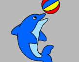 Coloriage Dauphin avec une balle colorié par justine cebrian