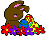 Coloriage Petit lapin de Pâques colorié par justin