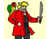 Coloriage Pirate avec un perroquet colorié par ADIB