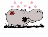 Hippopotame avec des fleurs