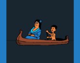 Coloriage Mère et fils en canoë colorié par KAKE2