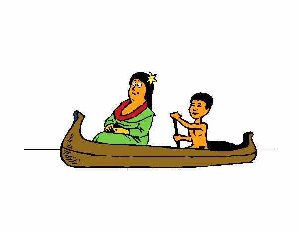 Mère et fils en canoë