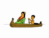 Mère et fils en canoë