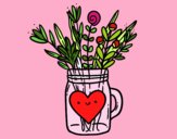 Pot de fleurs sauvages et un cœur
