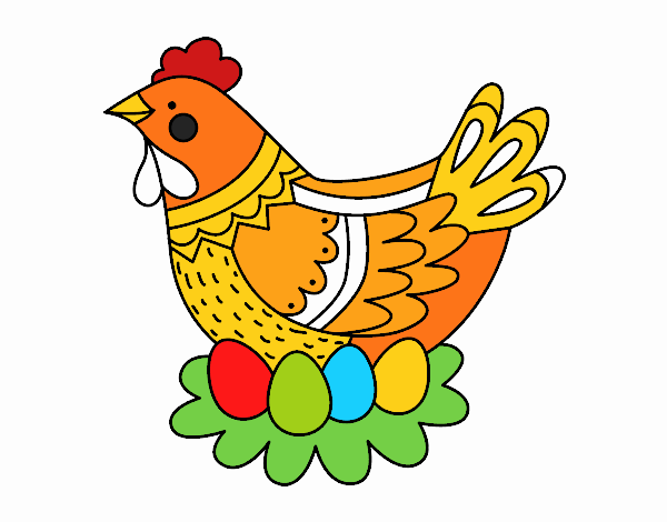 Poule avec oeufs de Pâques