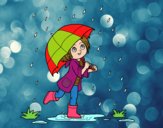 Fille avec le parapluie sous la pluie